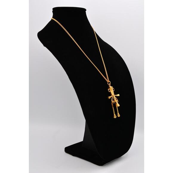 Mustad Vintage Pendant Necklace Chunky Gold Tone Abstract Heavy Signed Bin7B - Picture 3 of 12